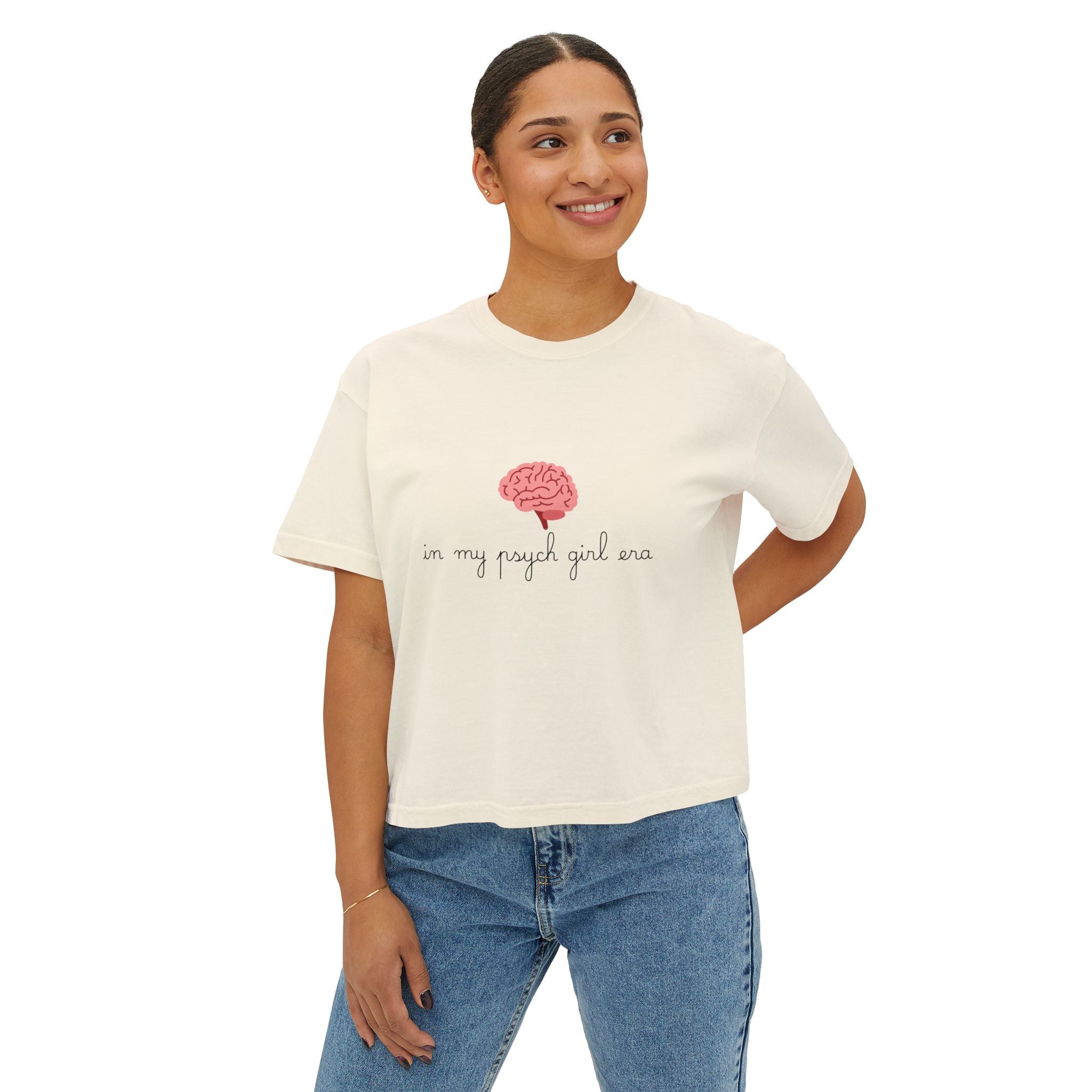 Brain Graphic Women's Boxy Tee — "In My Psych Girl Era" Mental Health Shirt