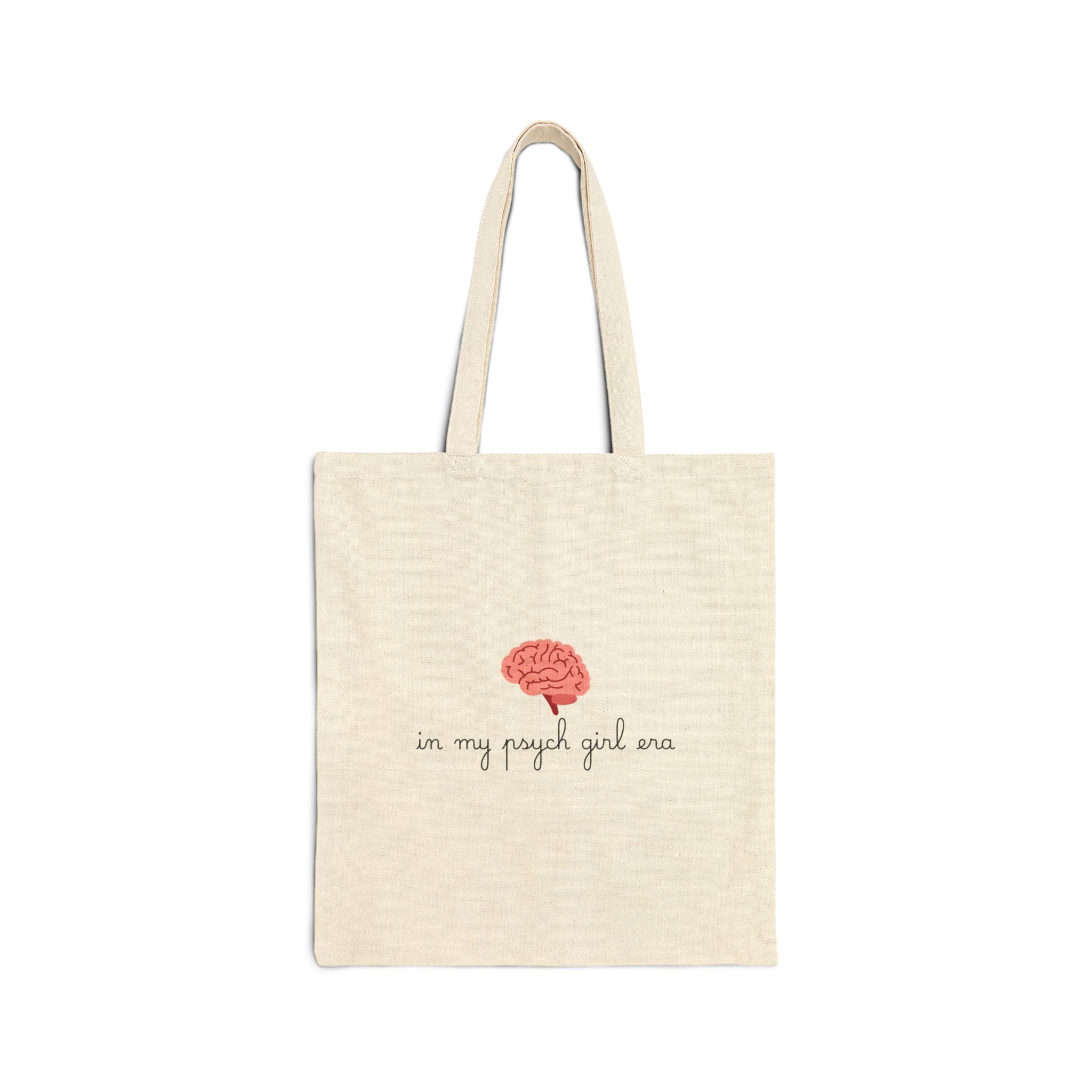 Brain Illustration Tote Bag — "in my psych girl area" Cotton Canvas Shopper