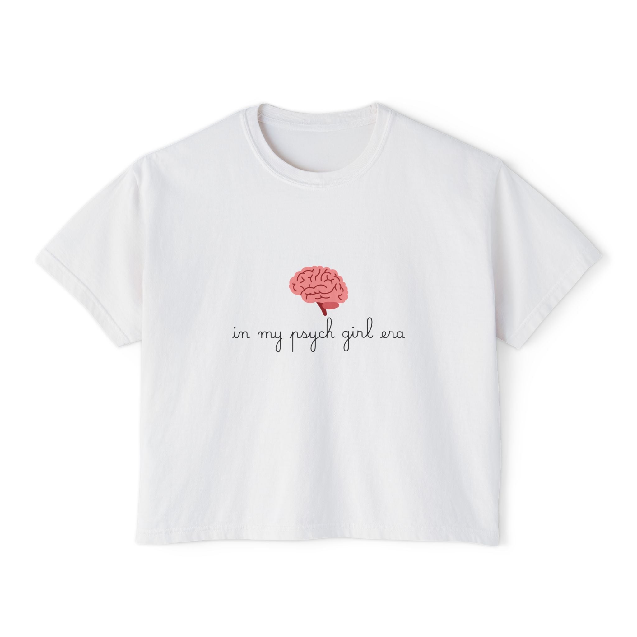 Brain Graphic Women's Boxy Tee — "In My Psych Girl Era" Mental Health Shirt