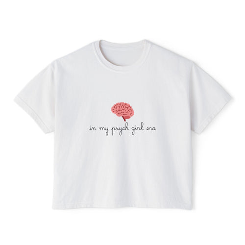 Brain Graphic Women's Boxy Tee — "In My Psych Girl Era" Mental Health Shirt